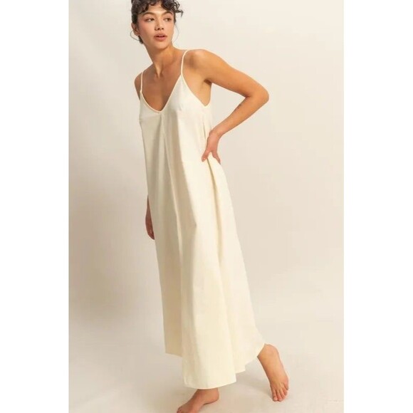 HYFVE Dyed V-Neck Loose Dress Cream - Picture 2 of 4